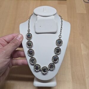 Silver Color Necklace Floral Designs with Iridescent Stones